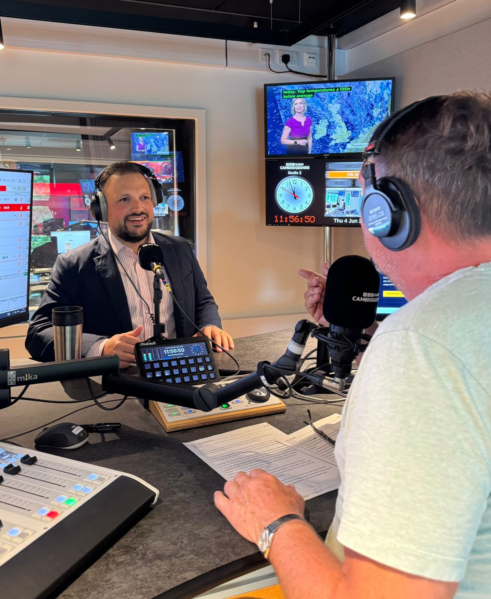 Jack chatting with BBC Radio Cambridgeshire presenter Chris Mann live in Studio 2
