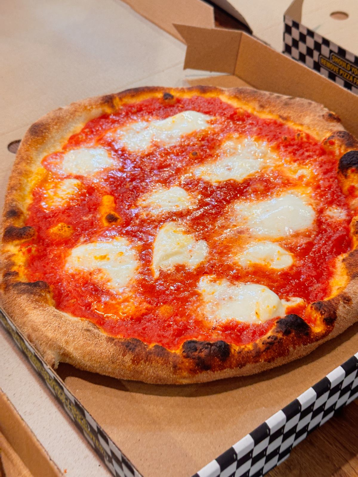 Margherita pizza in a takeaway box from O'Vesuvio Pizza in Trumpington, Cambridge